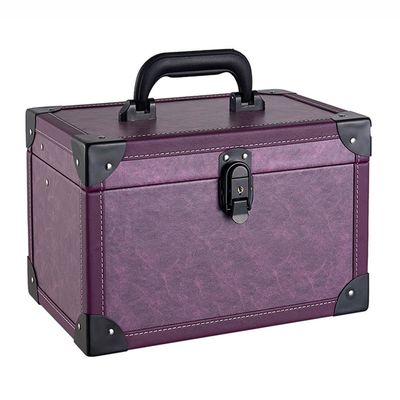 XARONF Makeup Box Large Storage Capacity Portable Travel Cosmetic Organizer with Trays, Lockable with Keys, Black (Color : Purple)
