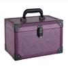 XARONF Makeup Box Large Storage Capacity Portable Travel Cosmetic Organizer with Trays, Lockable with Keys, Black (Color : Purple) view 1