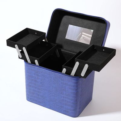 XARONF Makeup Case, Cosmetic Box Makeup Organizer 4 Trays Professional Cosmetic Storage Box Cosmetology Case for Women Makeup Artist, Makeup Tools Traveling Makeup Case, Blue