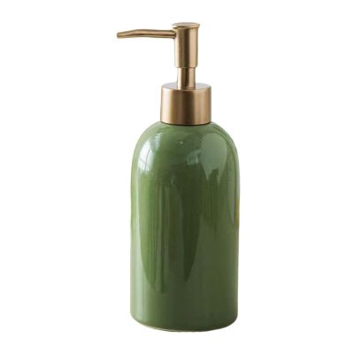 Fonowx Travel Hand Liquid Pump Bottle, 420ml Bathroom Refillable Bedroom Ceramic Empty Soap Dispenser for Shampoo Makeup Mouthwash Essential Oil, Green