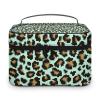 Makeup Bag Cosmetic Bag, Green Leopard Print Animal Makeup Bag Portable Vegan Leather Makeup Travel Case Pouch Organizer Toiletry Bag with Handle for Girl Women Ladies view 1