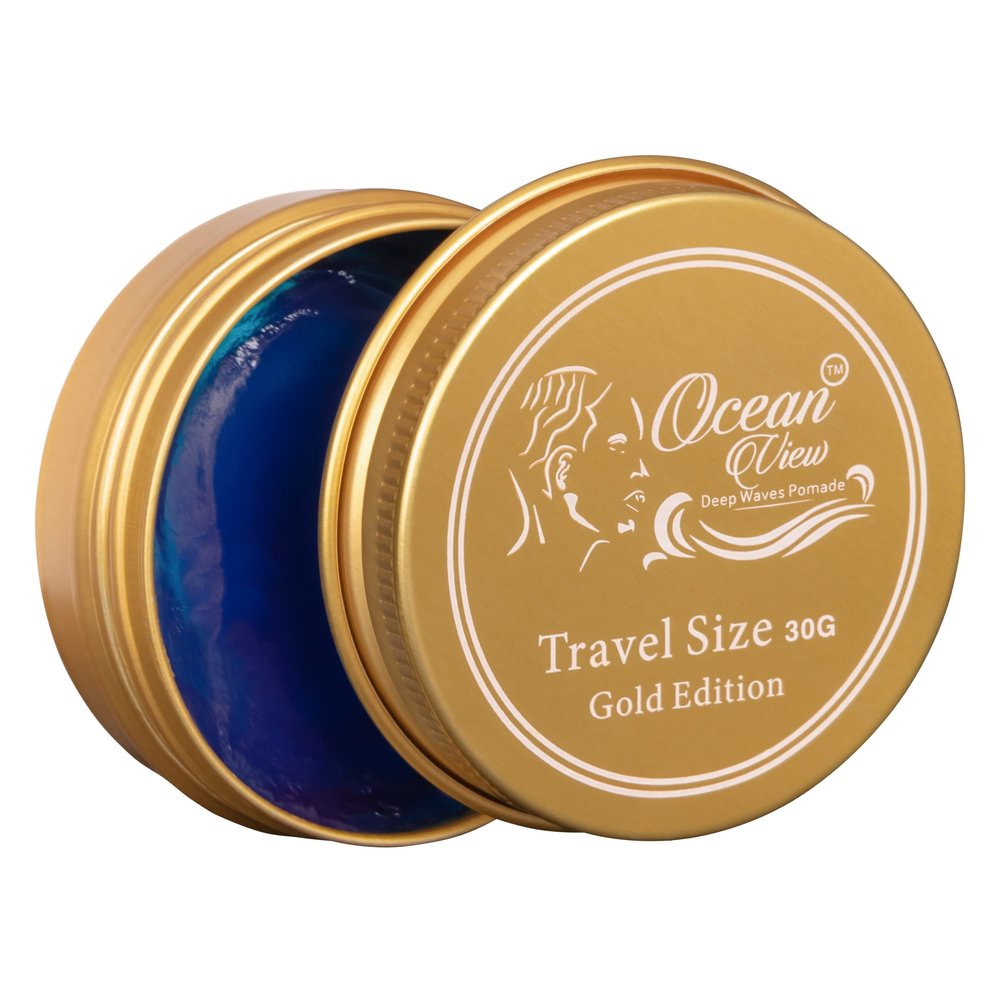 OCEAN VIEW DEEP WAVES POMADE, Gold Edition 360 Wave Grease for Men Moisturizes, Controls and Styles Black Hair  Water Based Wave Builder Pomade for Men Tames Your Crown During Wolfing (30 grams)