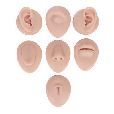 Ear Piercing Kit Nose Tongue Model, 3D Flexible Simulation Ear Model Body Piercing Practice Model Silicone Nose Safety Pierce Tool for Novice (Medium Skin Color)