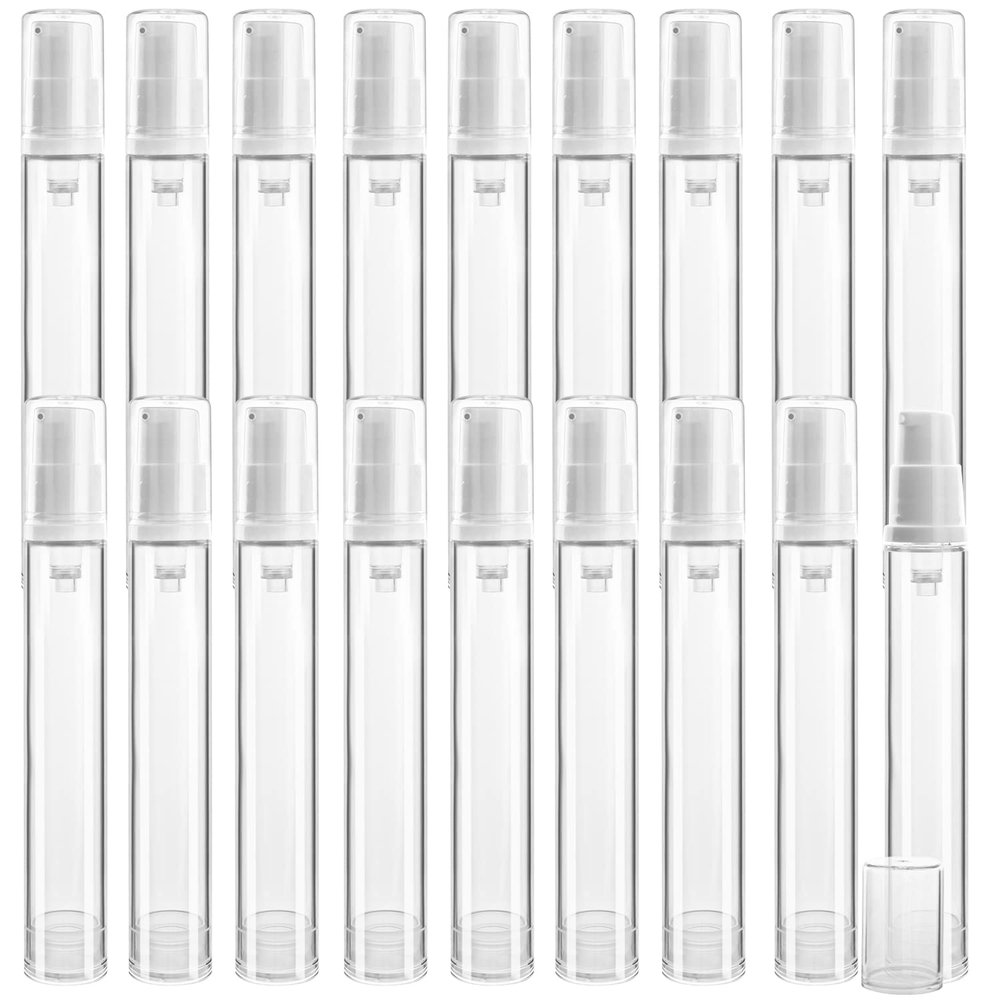 20Pcs 15ml/0.5oz Airless Pump Bottle Refillable Plastic Airless Vacuum Dispenser Portable Clear Cosmetic Sample Vial Container Jars for Lotion Emulsion Toiletries Liquid Foundation