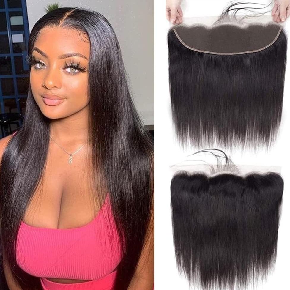 13x4 Ear To Ear Straight Lace Frontal Closure Transparent HD Human Hair With Baby Hair Knots 100% Virgin Remy Human Lace Frontal Closures 150% Density Natural Color (18 Inch,Straight frontal)