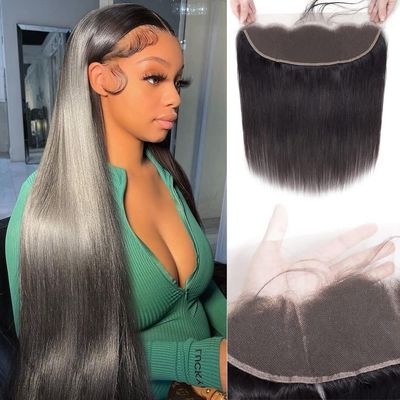 13x4 Ear To Ear Straight Lace Frontal Closure Transparent HD Human Hair With Baby Hair Knots 100% Virgin Remy Human Hair Lace Frontal Closures 150% Density Natural Color (8 Inch,Straight frontal)