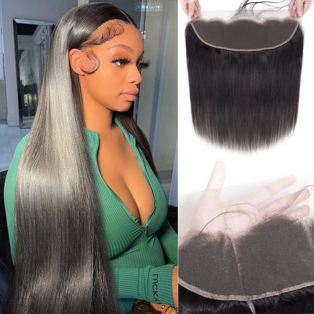 13x4 Ear To Ear Straight Lace Frontal Closure Transparent HD Human Hair With Baby Hair Knots 100% Virgin Remy Human Hair Lace Frontal Closures 150% Density Natural Color (8 Inch,Straight frontal)