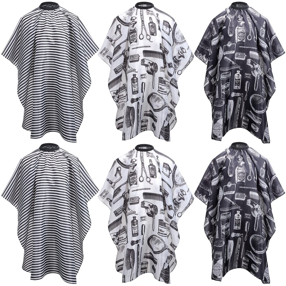 JenPen 6 Pcs Waterproof Hair Styling Cape Salon Barber Cape for Stylist Hairdresser Haircuting Adjustable, 47" x 59"(White Black Floral Print)