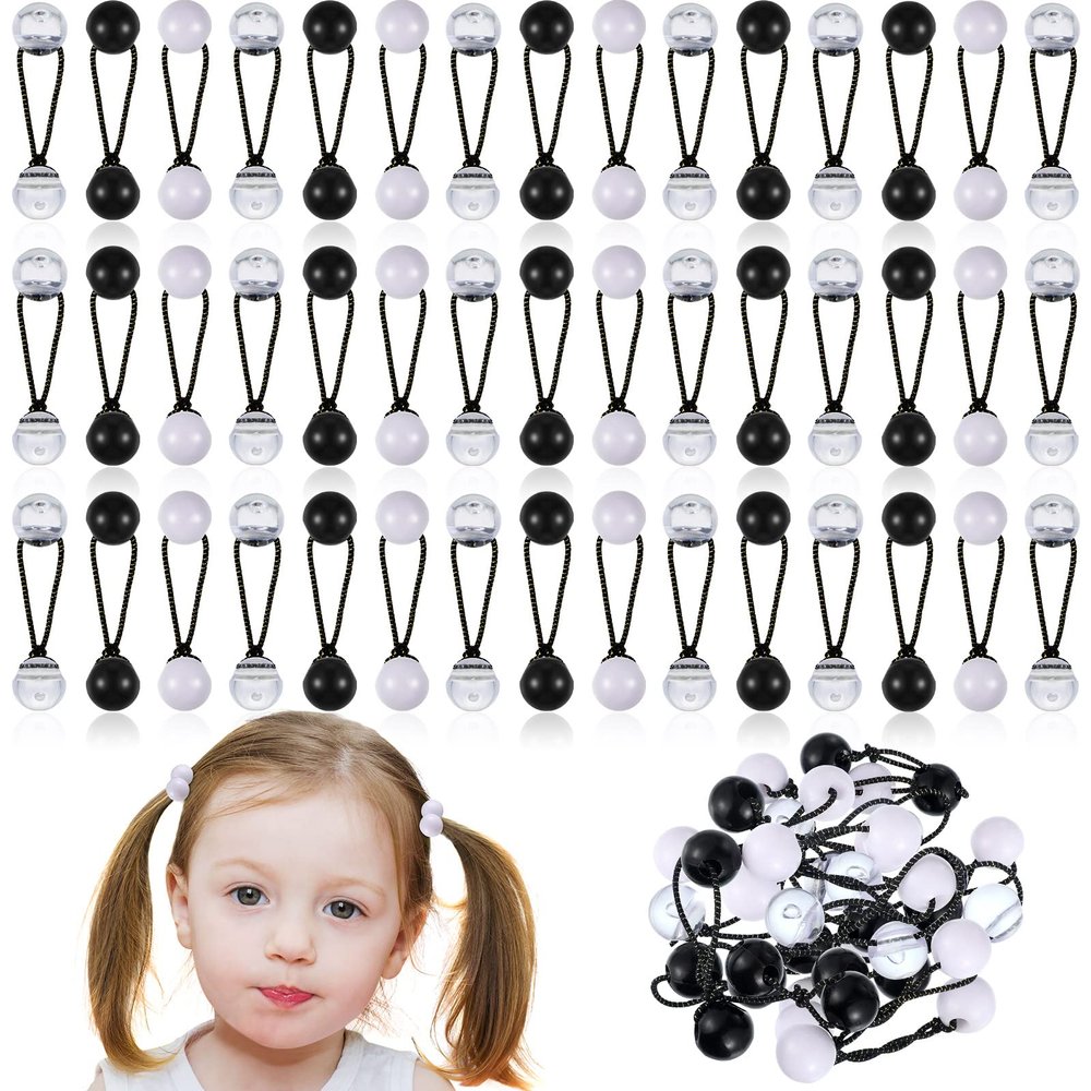 36 Pieces Hair Ties Balls Ponytail Holders Colorful Twin Bead Ponytail Balls 80s 90s Elastic Hair Accessories for Baby Kid(12 mm,Black, White, Clear)