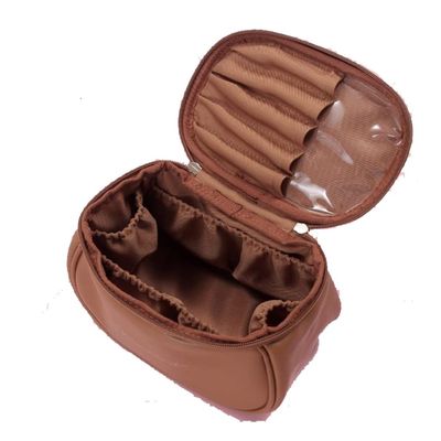 Alipher PU Leather Makeup Bag Creative Travel Cosmetic Bag Portable Toiletry Bag Travel Makeup Organizer Bag For Women Girls (Brown)