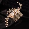 Teyglen Wedding Leaf Hair Comb Bridal Crystal Pearl Hair Pieces Handmade Gold Leaf Side Hair comb for Bride Rhinestone Hair Pieces Headpieces Bridal Hair Accessories for Women Girls (Gold) view 2