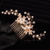 Teyglen Wedding Leaf Hair Comb Bridal Crystal Pearl Hair Pieces Handmade Gold Leaf Side Hair comb for Bride Rhinestone Hair Pieces Headpieces Bridal Hair Accessories for Women Girls (Gold) view 3