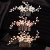 Teyglen Wedding Leaf Hair Comb Bridal Crystal Pearl Hair Pieces Handmade Gold Leaf Side Hair comb for Bride Rhinestone Hair Pieces Headpieces Bridal Hair Accessories for Women Girls (Gold) view 4