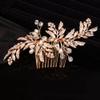 Teyglen Leaf Bride Wedding Hair Comb Bridal Gold Leaves Hair Pieces Dainty Crystal Pearls Side Hair Comb for Bride Handmade Gold Silver Leaf Crystal Headpieces Wedding Hair Accessories for Women Girls view 1