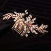 Teyglen Leaf Bride Wedding Hair Comb Bridal Gold Leaves Hair Pieces Dainty Crystal Pearls Side Hair Comb for Bride Handmade Gold Silver Leaf Crystal Headpieces Wedding Hair Accessories for Women Girls view 2