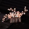 Teyglen Dainty Pearl Bride Wedding Hair Comb Leaf Wedding Hair Comb Bridal Crystal Hair Pieces for Bride Rhinestone Headpieces Wedding Hair Accessories for Women Girls (Rose gold) view 2