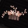 Teyglen Dainty Pearl Bride Wedding Hair Comb Leaf Wedding Hair Comb Bridal Crystal Hair Pieces for Bride Rhinestone Headpieces Wedding Hair Accessories for Women Girls (Rose gold) view 3