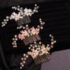 Teyglen Dainty Pearl Bride Wedding Hair Comb Leaf Wedding Hair Comb Bridal Crystal Hair Pieces for Bride Rhinestone Headpieces Wedding Hair Accessories for Women Girls (Rose gold) view 4