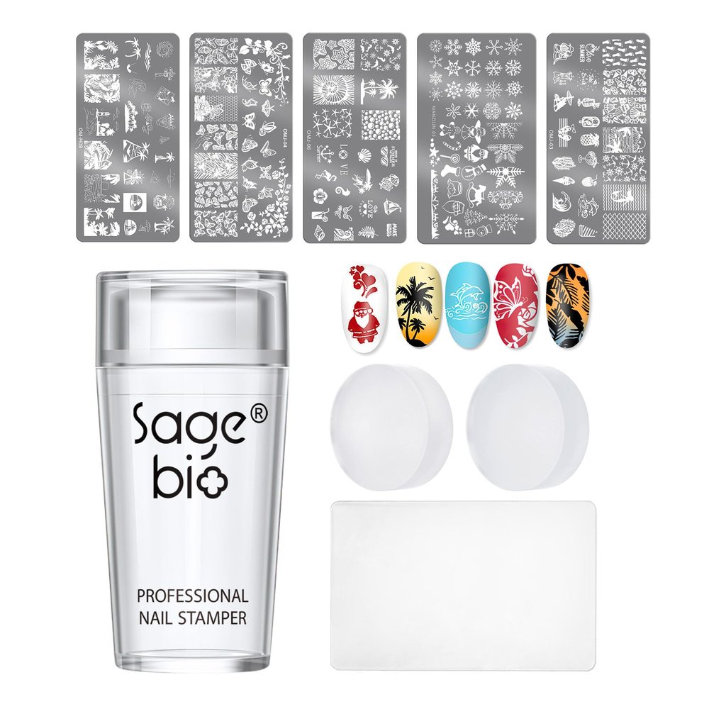 SAGEBIO Nail Art Stamper Clear Silicone Nails Stamping Jelly with Scraper Transparent Visible Body DIY Manicure Nail Art Tool B
