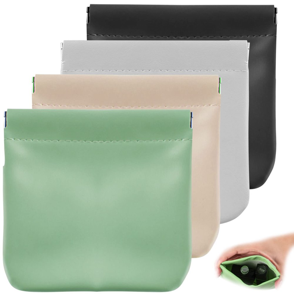 4Pcs Lambskin Pocket Cosmetic Bag, Portable Waterproof Small Makeup Bag No Zipper Self-Closing Small Makeup Pouch for Women Mini Makeup Bag Travel Storage for Cosmetics Headphones Jewelry(B-Style)