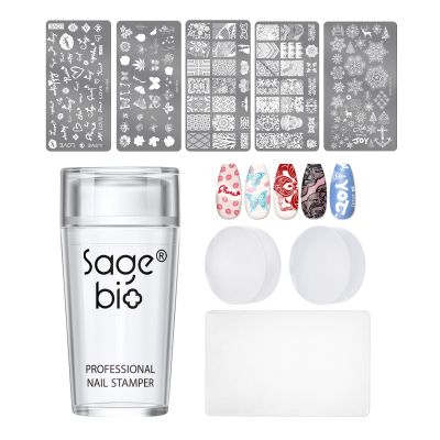 SAGEBIO Nail Art Stamper Clear Silicone Nails Stamping Jelly with Scraper Transparent Visible Body DIY Manicure Nail Art Tool C