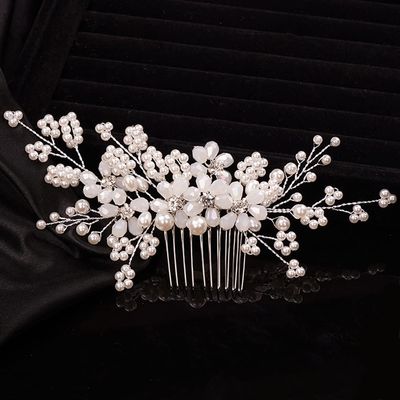 Teyglen Floral Pearl Crystal and Rhinestone Bridal Hair Comb for Brides and Women