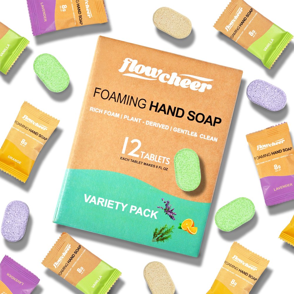 flowcheer Foaming Hand Soap Refill Tablets, 12 Pack (Makes 12 x 9 fl oz), Variety Fragrance, Fresh & Clean Handwash, No Plastic Bottle