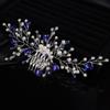 Teyglen Blue Crystal Bride Wedding Hair Comb Handmade Pearl Rhinestone Hair Pieces Hair Accessories for Bride Bridal Side Hair Comb Headpieces for Women Girls view 2