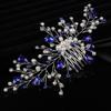 Teyglen Blue Crystal Bride Wedding Hair Comb Handmade Pearl Rhinestone Hair Pieces Hair Accessories for Bride Bridal Side Hair Comb Headpieces for Women Girls view 3