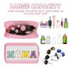 Iqimott Clear Patch Makeup Bag Mama Pouch, Preppy Personalized Chenille Letter Cosmetic Pouch for Travel, Nylon Waterproof Travel Essentials Zipper Toiletry Bags for Women Girls(MAMA, Pink) view 4