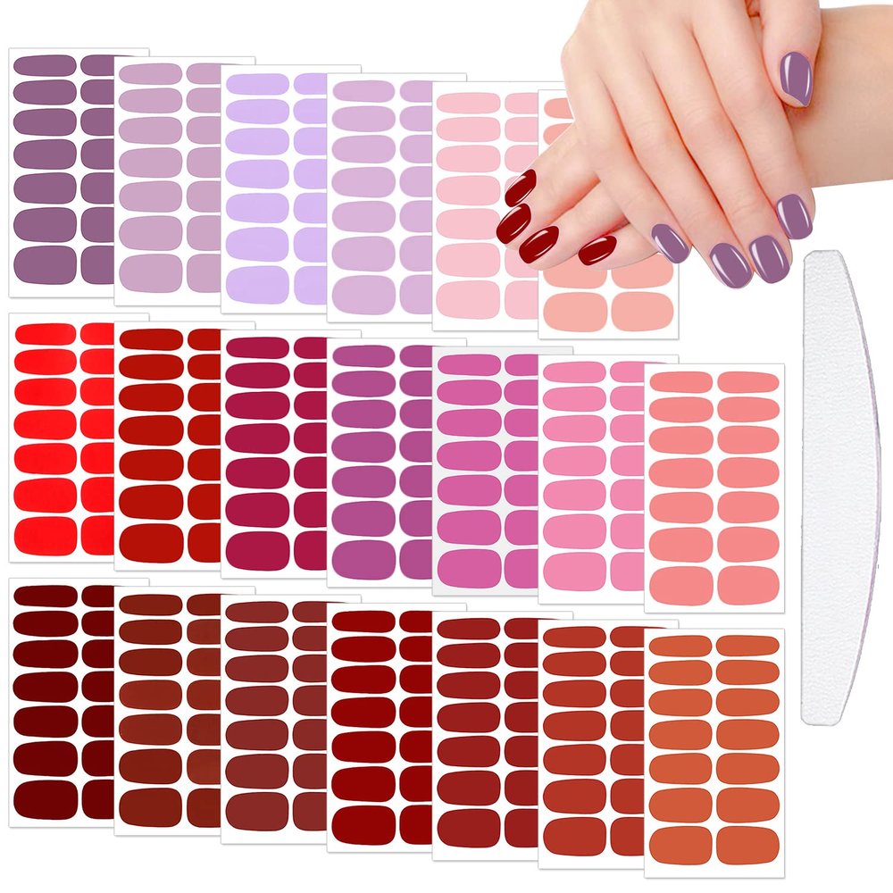 JERCLITY 280 Pieces 20 Sheets Red Solid Color Nail Wraps for Women Pink Nail Polish Strips Self-Adhesive Nail Stickers Full Wraps for Girls