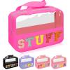 Chenille Letter Patch Stuff Bag, Preppy Clear Makeup Cosmetic Bag Large Toiletry Storage Tote Bag with Handle, Transparent Nylon Waterproof Organizer Zipper Pouch for Travel Women Girls(Rosered) view 1
