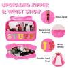 Chenille Letter Patch Stuff Bag, Preppy Clear Makeup Cosmetic Bag Large Toiletry Storage Tote Bag with Handle, Transparent Nylon Waterproof Organizer Zipper Pouch for Travel Women Girls(Rosered) view 3