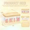 Iqimott Preppy Clear Makeup Bag Skin Pouch, Chenille Letter Cosmetic Bag for Women Girls, Nylon PVC Toiletry Storage Handbag, Travel Transparent Waterproof Zipper Pouch with Handle(Skin, Beige) view 2
