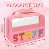 Iqimott Chenille Letter Patch Stuff Bag, Preppy Clear Makeup Cosmetic Bag Large Toiletry Storage Tote Bag with Handle, Transparent Nylon Waterproof Organizer Zipper Pouch for Travel Women Girls(Pink) view 2