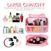 Iqimott Chenille Letter Patch Stuff Bag, Preppy Clear Makeup Cosmetic Bag Large Toiletry Storage Tote Bag with Handle, Transparent Nylon Waterproof Organizer Zipper Pouch for Travel Women Girls(Pink) view 4