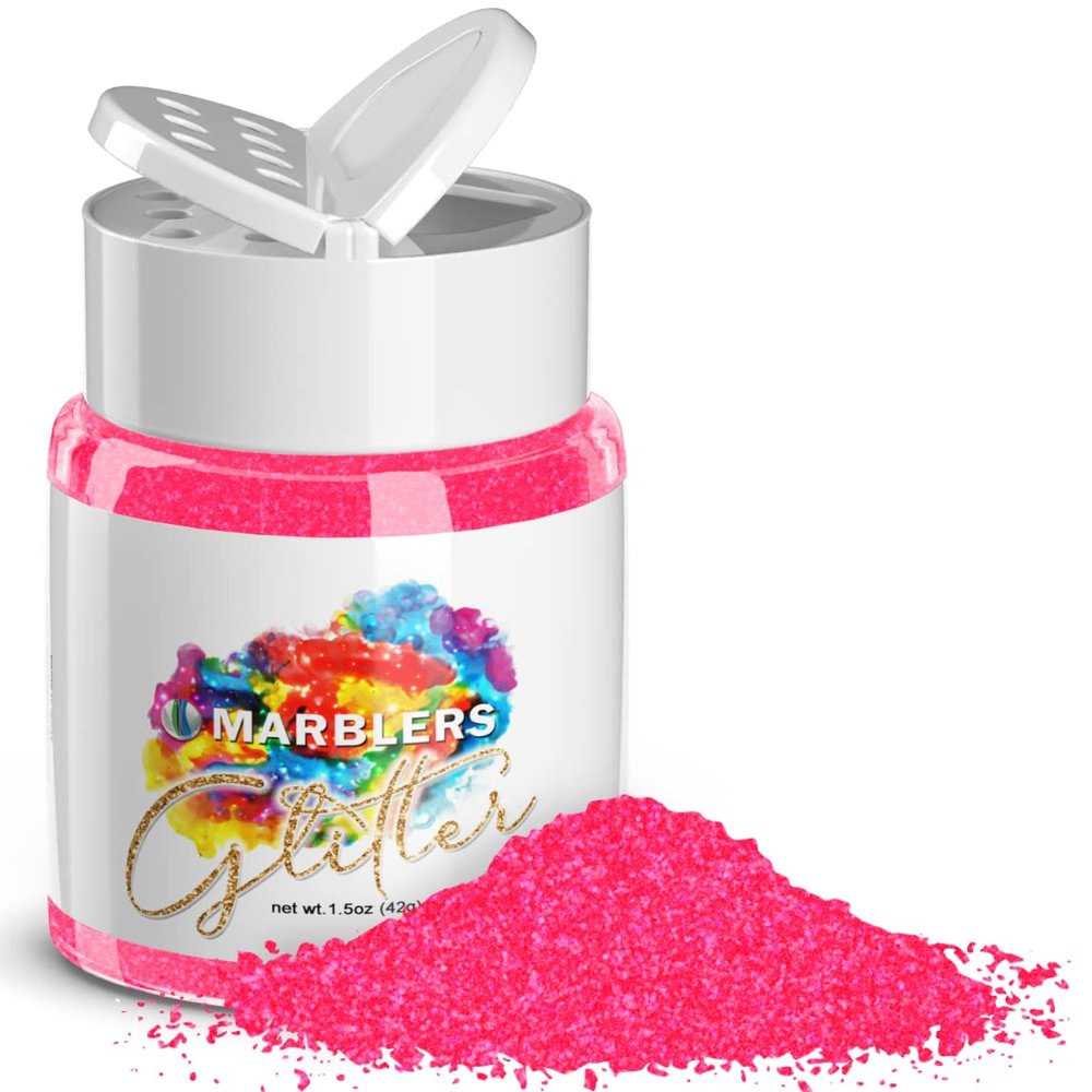 MARBLERS Neon Glitter [Fluorescent Pink] 1.5oz (42g) | Fine | Non-Toxic, Vegan, Cruelty-Free | Face, Body, Eyeshadow, Hair, Festival, Party Makeup | Nail Art, Polish | Resin, Tumbler, Slime, Craft