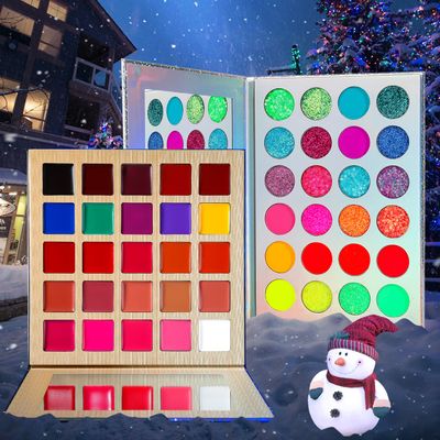 DE'LANCI Neon Eyeshadow Palette 24 Color + Lipstick Pallet 25 Color UV Blacklight Matte and Glitter Shade, Colorful Makeup Set for Christmas Halloween Cosplay Face Body Eyes Makeup Ket