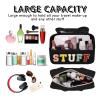 Chenille Letter Patch Stuff Bag, Preppy Clear Makeup Cosmetic Bag Large Toiletry Storage Tote Bag with Handle, Transparent Nylon Waterproof Organizer Zipper Pouch for Travel Women Girls(Black) view 4