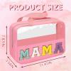 Iqimott Chenille Letter Patch Mama Bag, Preppy Clear Makeup Cosmetic Bag Large Toiletry Storage Tote Bag with Handle, Transparent Nylon Waterproof Organizer Zipper Pouch for Travel Women Girls(Pink) view 2