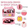 Iqimott Chenille Letter Patch Mama Bag, Preppy Clear Makeup Cosmetic Bag Large Toiletry Storage Tote Bag with Handle, Transparent Nylon Waterproof Organizer Zipper Pouch for Travel Women Girls(Pink) view 3