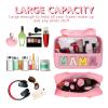 Iqimott Chenille Letter Patch Mama Bag, Preppy Clear Makeup Cosmetic Bag Large Toiletry Storage Tote Bag with Handle, Transparent Nylon Waterproof Organizer Zipper Pouch for Travel Women Girls(Pink) view 4