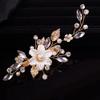 Teyglen Flower Rhinestone Bridal Hair Clip Hairpin Gold Leaf Crystal Pearl Hair Barrette Handmade Wedding Hair Piece Hair Accessories for Women Bride Girls view 1