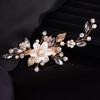 Teyglen Flower Rhinestone Bridal Hair Clip Hairpin Gold Leaf Crystal Pearl Hair Barrette Handmade Wedding Hair Piece Hair Accessories for Women Bride Girls view 2