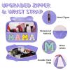 Chenille Letter Patch Mama Bag, Preppy Clear Makeup Cosmetic Bag Large Toiletry Storage Tote Bag with Handle, Transparent Nylon Waterproof Organizer Zipper Pouch for Travel Women Girls(Purple) view 3