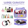 Chenille Letter Patch Mama Bag, Preppy Clear Makeup Cosmetic Bag Large Toiletry Storage Tote Bag with Handle, Transparent Nylon Waterproof Organizer Zipper Pouch for Travel Women Girls(Purple) view 4
