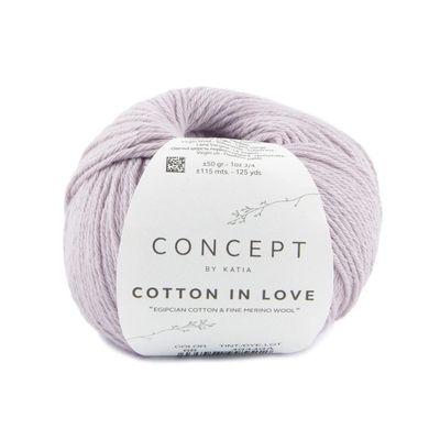 Cotton in Love by Katia Cotton and Wool in 50g and 115m Balls for 3-4 or 3 Crochets, Light Mauve (68)