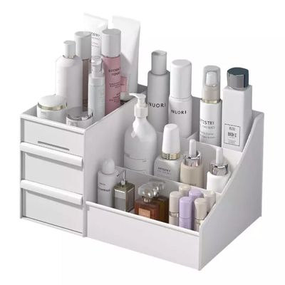 Peachic White Makeup Organizer With Drawers Countertop Organizer for Cosmetics Vanity Storage for Skincare, Lashes, Brushes, Nail Polish, Lotions, Lipstick, Makeup