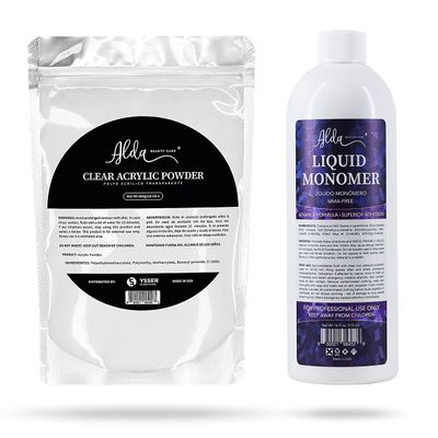 Alda Beauty Care MMA - FREE Professional Acrylic Liquid Monomer 16 fl oz + Acrylic Powder 16 oz Clear Pink Non-Yellowing, Quick Dry, Strongest Adhesion, Acrylic Nail Art Extension Carving (Clear)