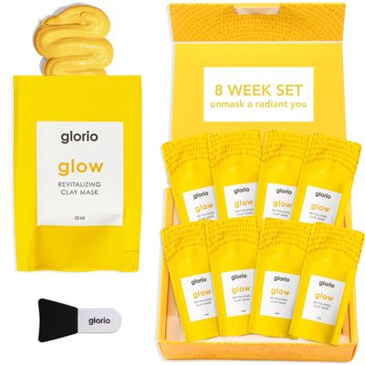 Glorio GLOW: 8 Revitalizing Clay Face Mask Treatments - Rare Gold Clay - 8 Week Beauty Set - Boost Radiance & Luminosity - Vitamin C, Indian Healing Clay, Skin Care Gift, Self Care, Skincare Women Men